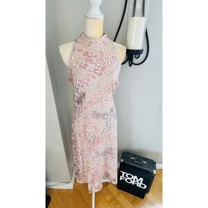 Marina Fitted Sequin Midi Length Cocktail Dress, Size Medium, Champagne, NEW